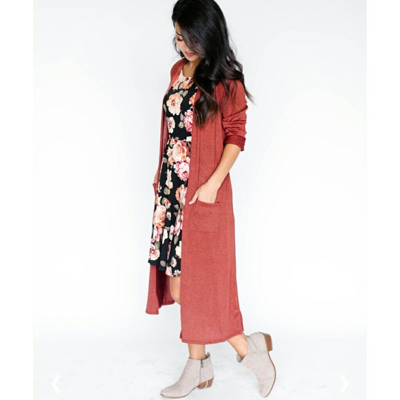 Agnes & Dora Sweaters - Duster Lightweight Knit Pockets XS/S Marsala